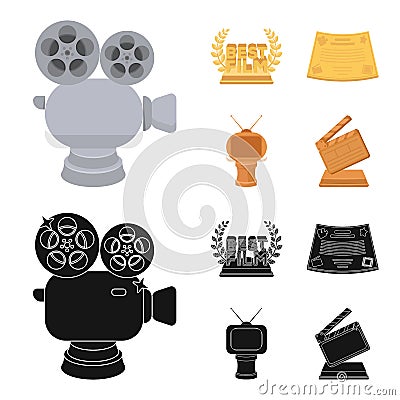 Silver camera. A bronze prize in the form of a TV and other types of prizes.Movie award,sset collection icons in cartoon Vector Illustration