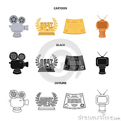 Silver camera. A bronze prize in the form of a TV and other types of prizes.Movie award,sset collection icons in cartoon Vector Illustration