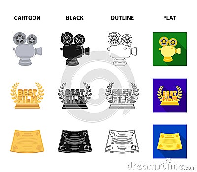 Silver camera. A bronze prize in the form of a TV and other types of prizes.Movie award,sset collection icons in cartoon Vector Illustration