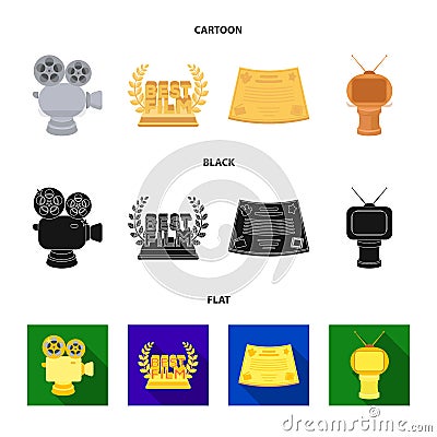 Silver camera. A bronze prize in the form of a TV and other types of prizes.Movie award,sset collection icons in cartoon Vector Illustration