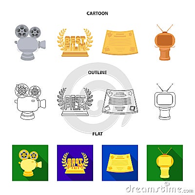 Silver camera. A bronze prize in the form of a TV and other types of prizes.Movie award,sset collection icons in cartoon Vector Illustration