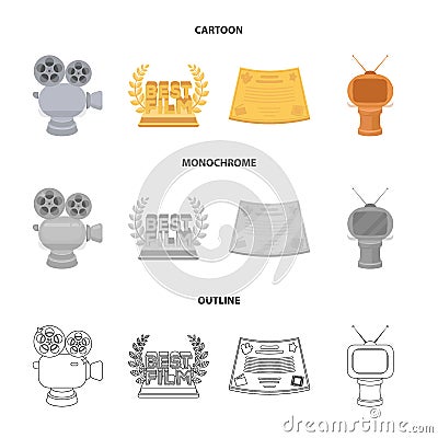 Silver camera. A bronze prize in the form of a TV and other types of prizes.Movie award,sset collection icons in cartoon Vector Illustration