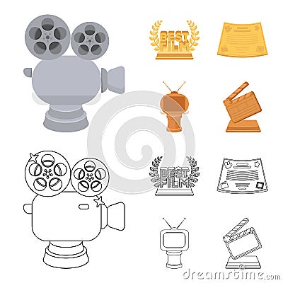 Silver camera. A bronze prize in the form of a TV and other types of prizes.Movie award,sset collection icons in cartoon Vector Illustration