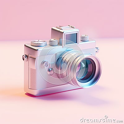 A silver camera on a pink background, AI Stock Photo