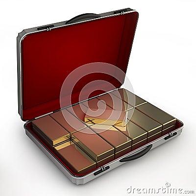 Silver case with gold Stock Photo