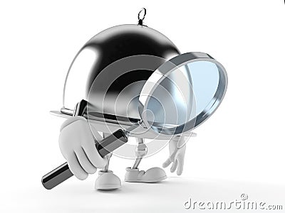 Silver catering dome with magnifying glass Stock Photo