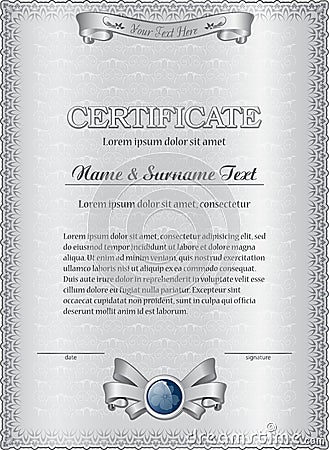 Silver certificate template. Vector Illustration