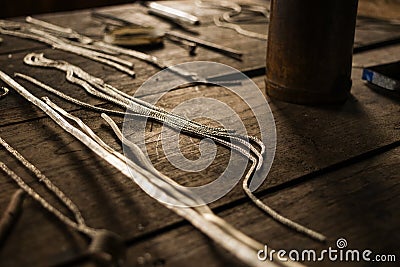 Silver chains for making jewellery products Stock Photo