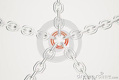 Silver chains with red link Stock Photo