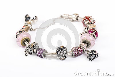Silver charm bracelet Stock Photo