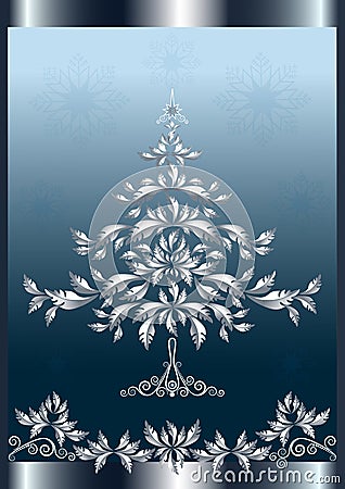 Silver Christmas tree in frame. Stock Photo