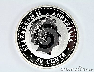 Silver coin of Australia Editorial Stock Photo