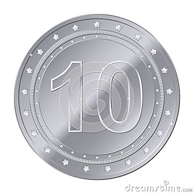 Silver 10 coin with stars Vector Illustration