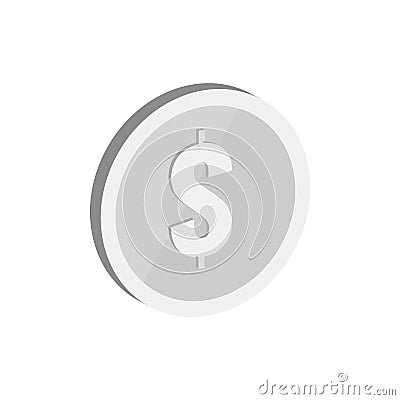 Silver coin symbol. Flat Isometric Icon or Logo. Vector Illustration