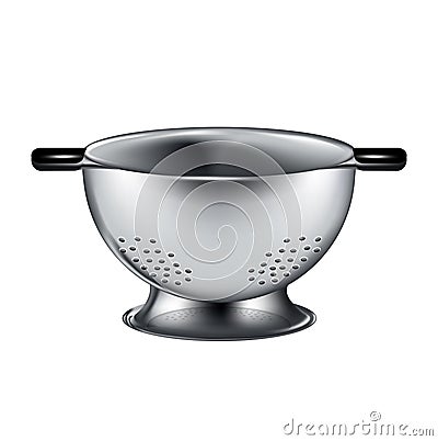 Silver colander isolated on white Vector Illustration