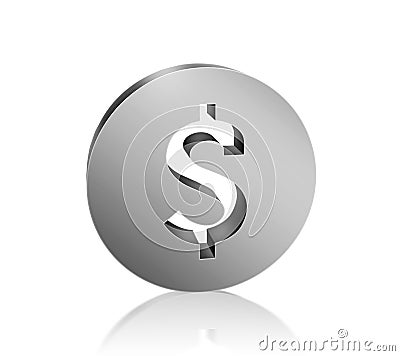 Silver color 3d Flat dollar. dollar sign. 3d render Stock Photo