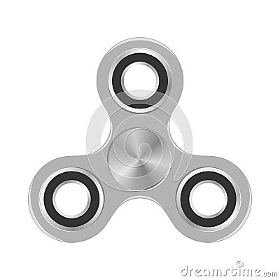 Silver colorful fidget spinner with silver bearings on a white background. Modern children`s hand spinning toy Vector Illustration