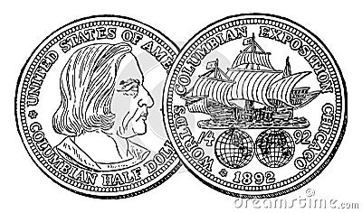 Silver Columbian Half Dollar, 1892 vintage illustration Vector Illustration