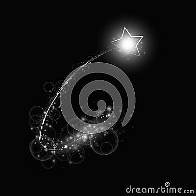 Silver comet with a bright star Vector Illustration