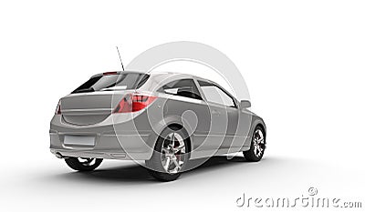 Silver Compact Car Back - Side View Stock Photo