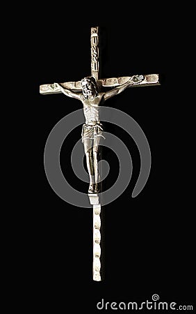 Silver crucifix isolated on black Stock Photo