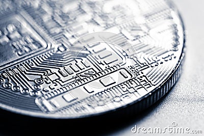 Cryptocurrency coin close-up Stock Photo