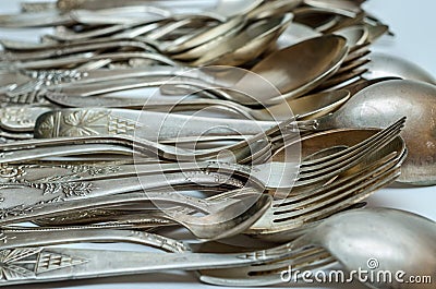 Silver cutlery close-up Stock Photo