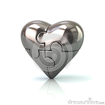 Silver 3d heart jigsaw puzzle Cartoon Illustration