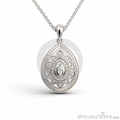 Diamond And Lace Pendant In Sterling Silver - Photorealistic Renderings Stock Photo