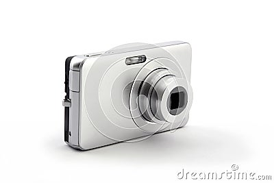 Silver digital compact photo camera Stock Photo