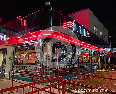 Silver Diner Open Late at Night Editorial Stock Photo