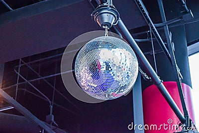 Silver disco ball in nightclub Stock Photo