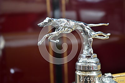 Silver dog logo on a car in Beaulieu Motor Museum Editorial Stock Photo