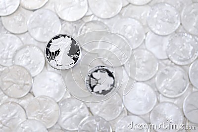 Silver dollar coins Stock Photo