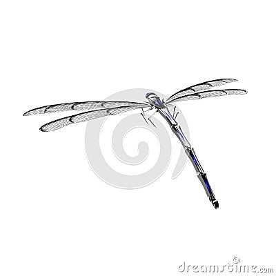 Silver dragonfly isolated on a white background 3D illustration render Cartoon Illustration