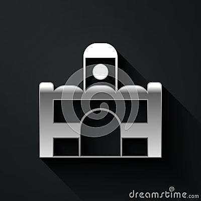 Silver Egyptian house icon isolated on black background. Long shadow style. Vector Vector Illustration
