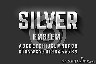 Silver emblem style font, metallic alphabet Vector Illustration