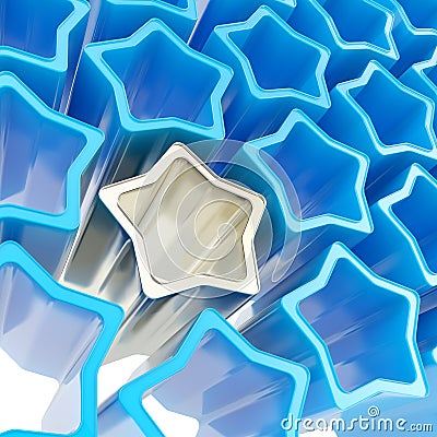 Silver extruded star among blue ones as background Stock Photo