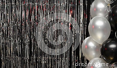 Silver festive background with balloons illuminated by colored lanterns Stock Photo