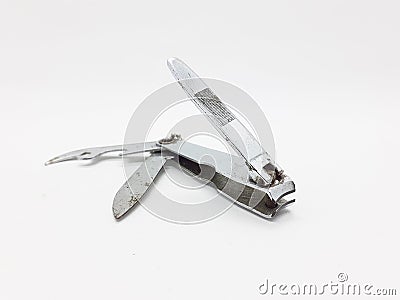 Silver finger used rusty dirty nail cutter tools in white isolated background 02 Stock Photo