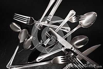 Silver flatware set afterparty cleaning Stock Photo