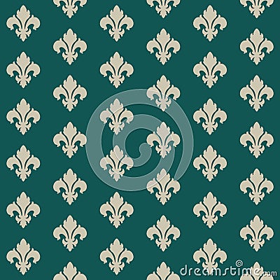 Silver Fleur De Lis pattern on teal green background Stock Photo