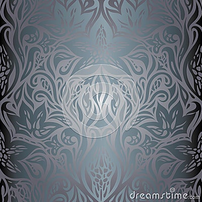 Silver Floral shiny decorative vintage wallpaper Vector Illustration