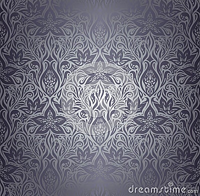 Silver Floral shiny decorative vintage wallpaper Vector Illustration