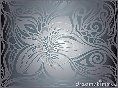 Silver Flowers, Floral shiny decorative vintage wallpaper Background trendy fashion design Vector Illustration