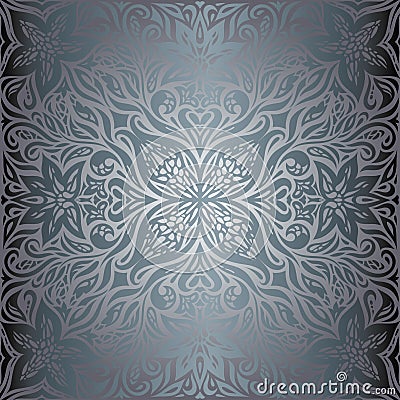 Silver Flowers, Floral shiny decorative vintage wallpaper Background trendy fashion mandala design Vector Illustration