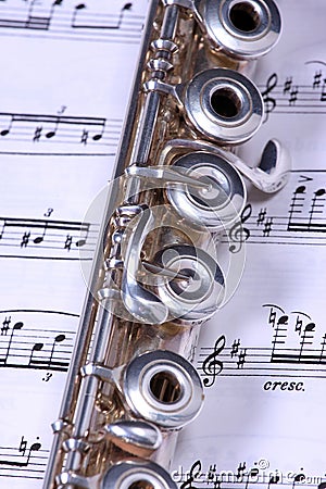 Silver flute instrument Stock Photo