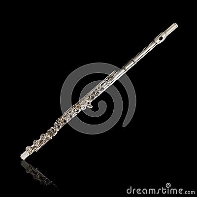 Silver Flute/Isolated on Black Stock Photo