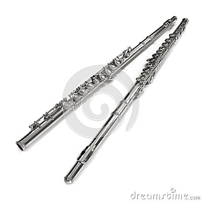 Silver Flute on White 3D Illustration Stock Photo