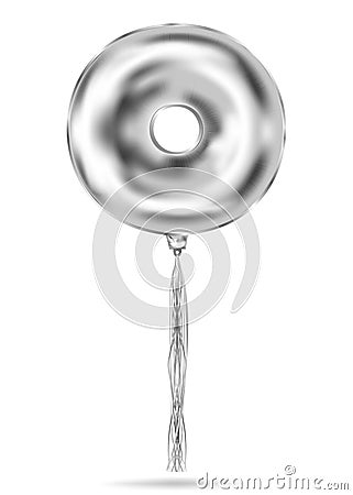 Silver Foil O-letter Balloon, metallic donat. Image birthday celebration, social party and any holiday events Vector Illustration